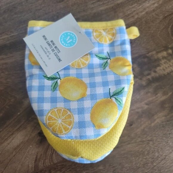 New Martha Stewart Lemon Reversible Kitchen Drying Mats Set of 2 & Mini Mitts - Picture 5 of 7